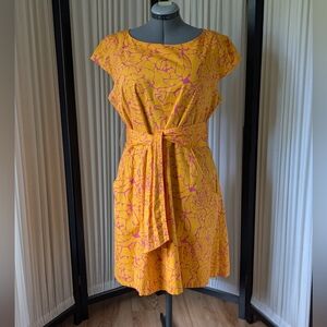 Vintage 70's, Alfred Sung,orange/pink floral short sleeves pockets belted dress